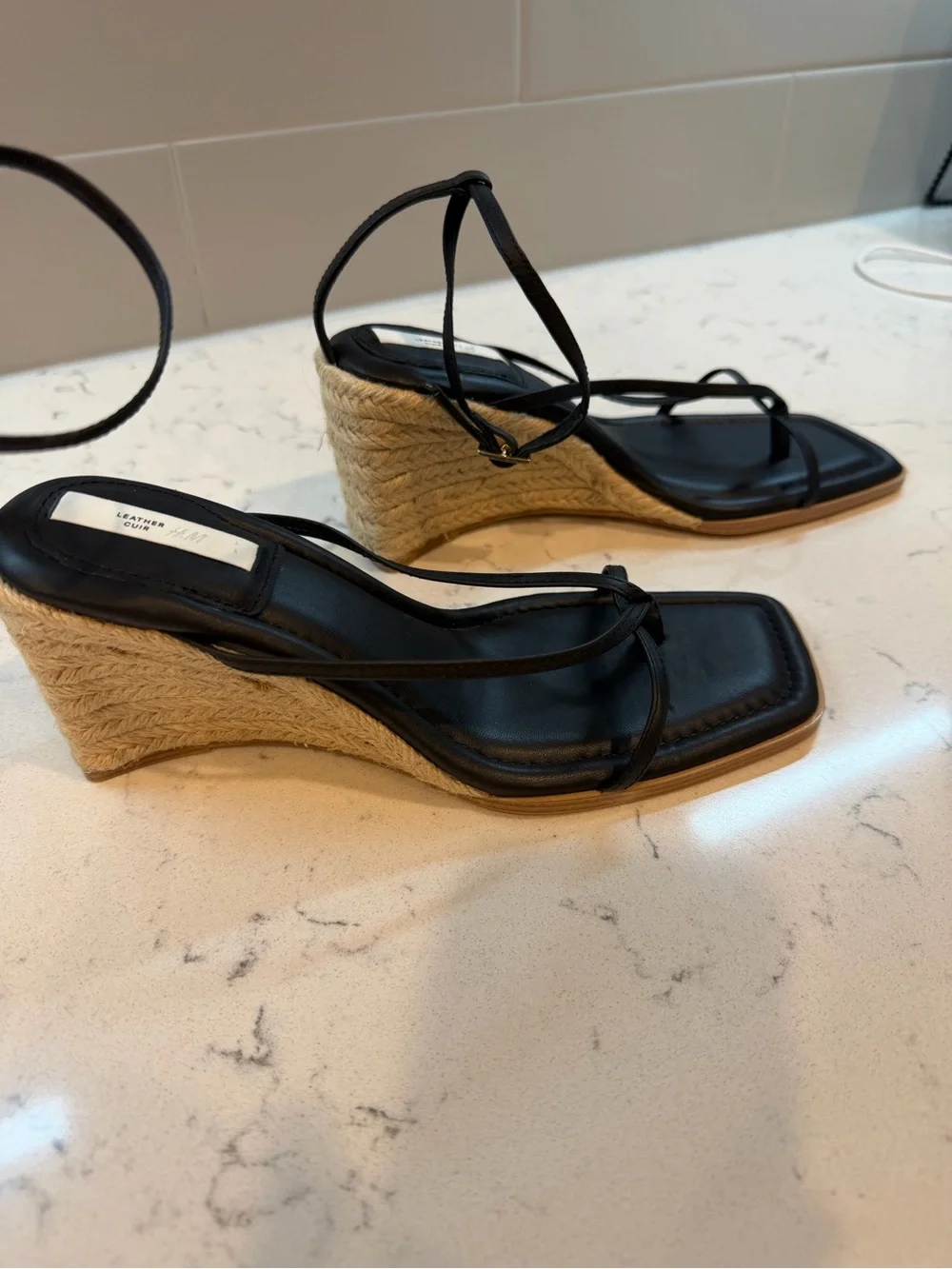 H&M Black Strappy Espadrille Wedge Sandals